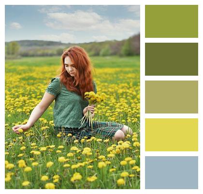 Young Woman Flowers Dandelions Image